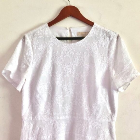 michael michael kors Dress L Eyelet Puff Sleeve White Cocktail Event Bridal Trip - Picture 6 of 12